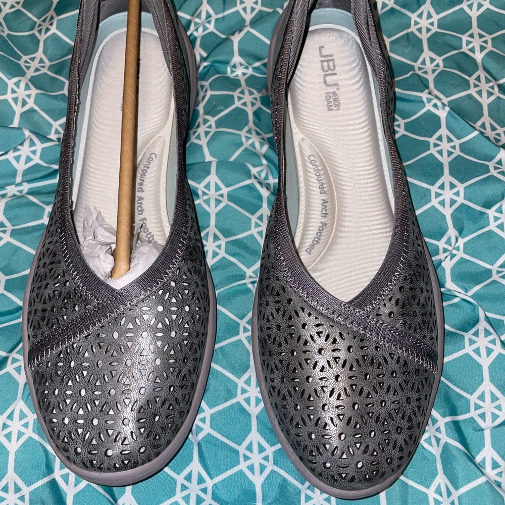 JBU Women's Charcoal Laser-Cut Slip-On Flats